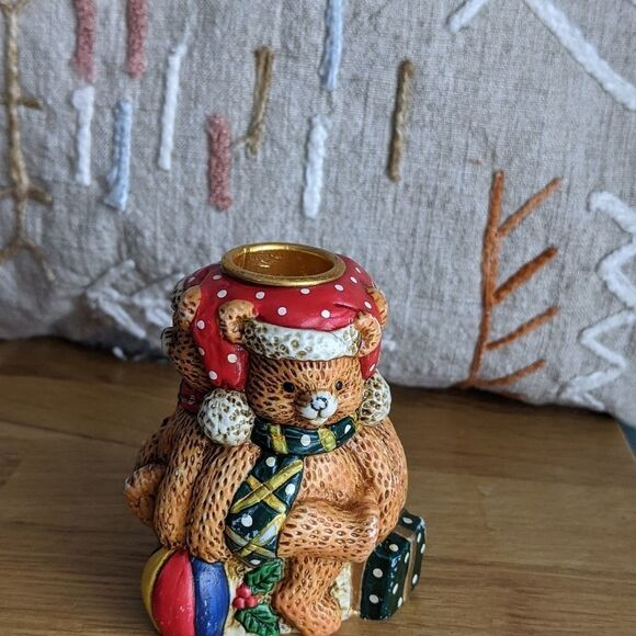 Vintage Candle Holder Teddy Bears Christmas Ceramic Candle Holder - Picture 3 of 7